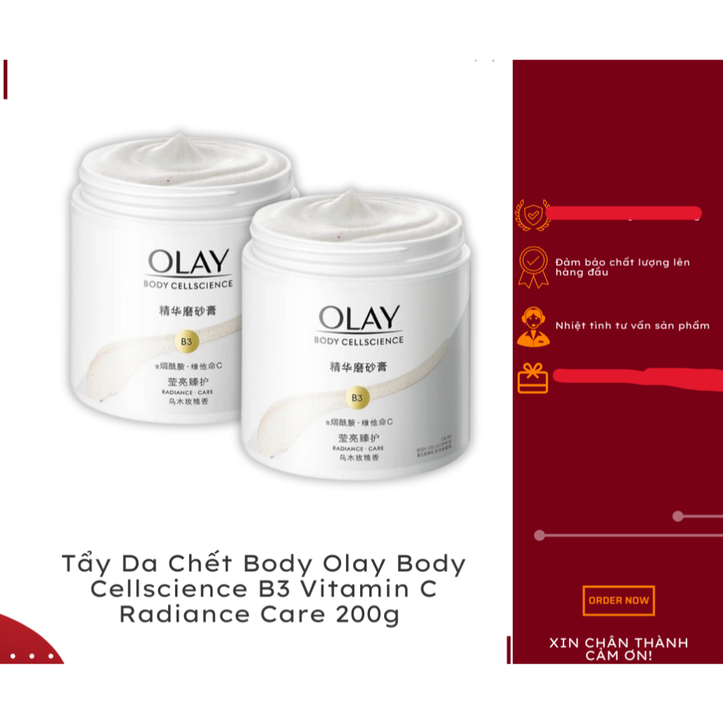 Tẩy Da Chết Body Olay Body Cellscience B3 Vitamin C Radiance Care 200g
