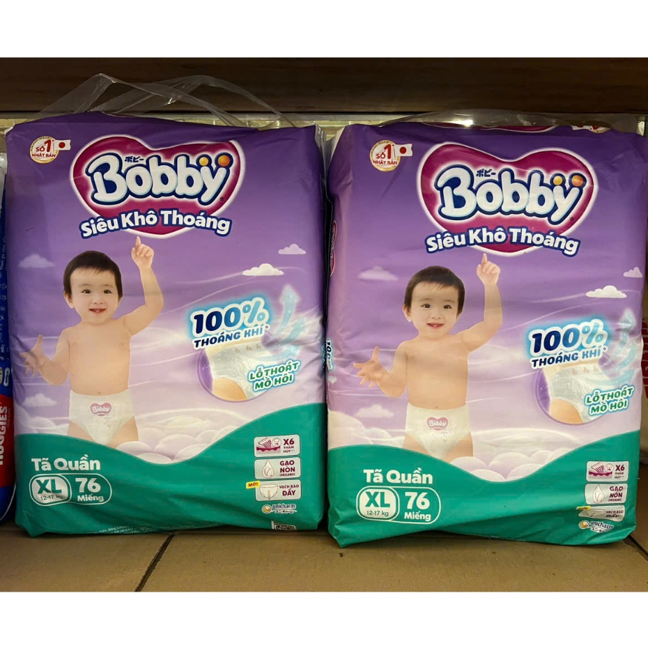 [BOBBY] COMBO 2 Tã quần Bobby Siêu Khô Thoáng size XL76 cho bé 12-17kg (nay đổi thành XL74 miếng)