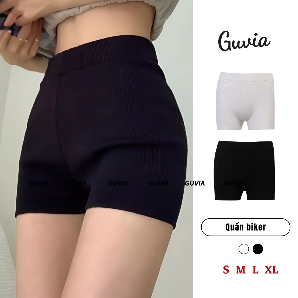 Quần Đùi BIKER SHORT Nữ Tập Gym, Yoga Siêu Ôm Nâng Mông Vải Gân Co Giãn Tốt GUVIA QU04
