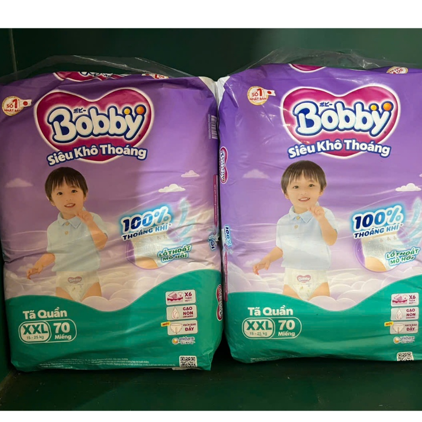 [BOBBY] COMBO 2 Tã quần Bobby Siêu Khô Thoáng size XXL70 cho bé từ 15-25kg (nay đổi thành XXL68 miến