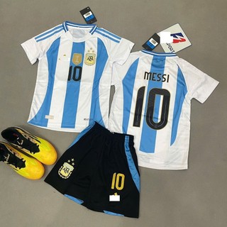  Bộ quần áo bóng đá Argen trắng xanhTRẺ EM in tên Messi số 10 