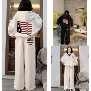  Set Bộ Áo Khoác Nỉ  Hoodie + Quần Nỉ  Ong Rộng  Nữ Lá Cờ Mỹ Chất  Nỉ Cotton from rộng hot nhất 2025 