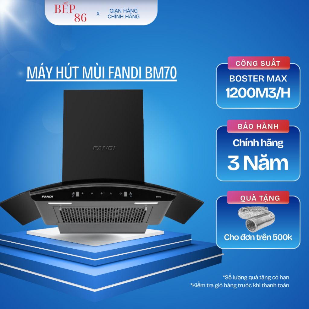 Máy hút mùi FANDI BM70 | Công nghệ tự động làm sạch máy | Cảm biến vẫy tay | Bảo hành 3 năm tại nhà