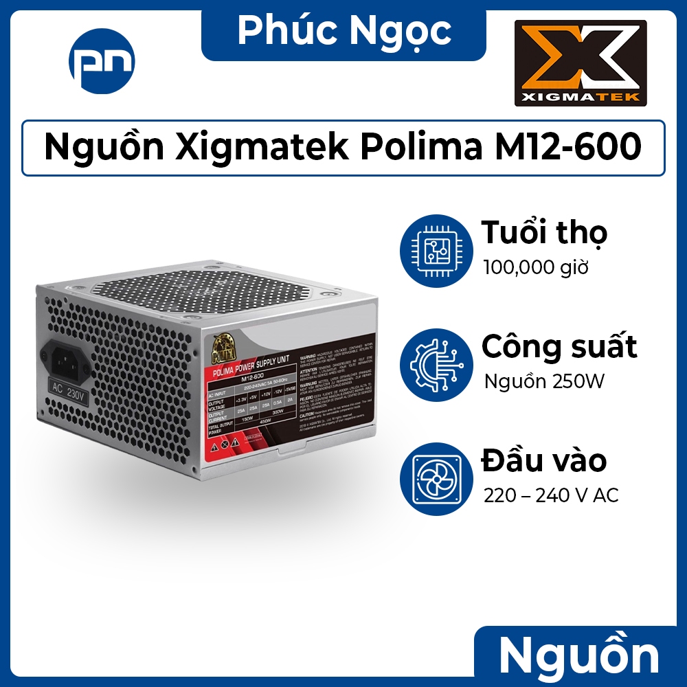 Nguồn máy tính Xigmatek Polima M12-600, nguồn chính hãng 600W - Phúc Ngọc Computer