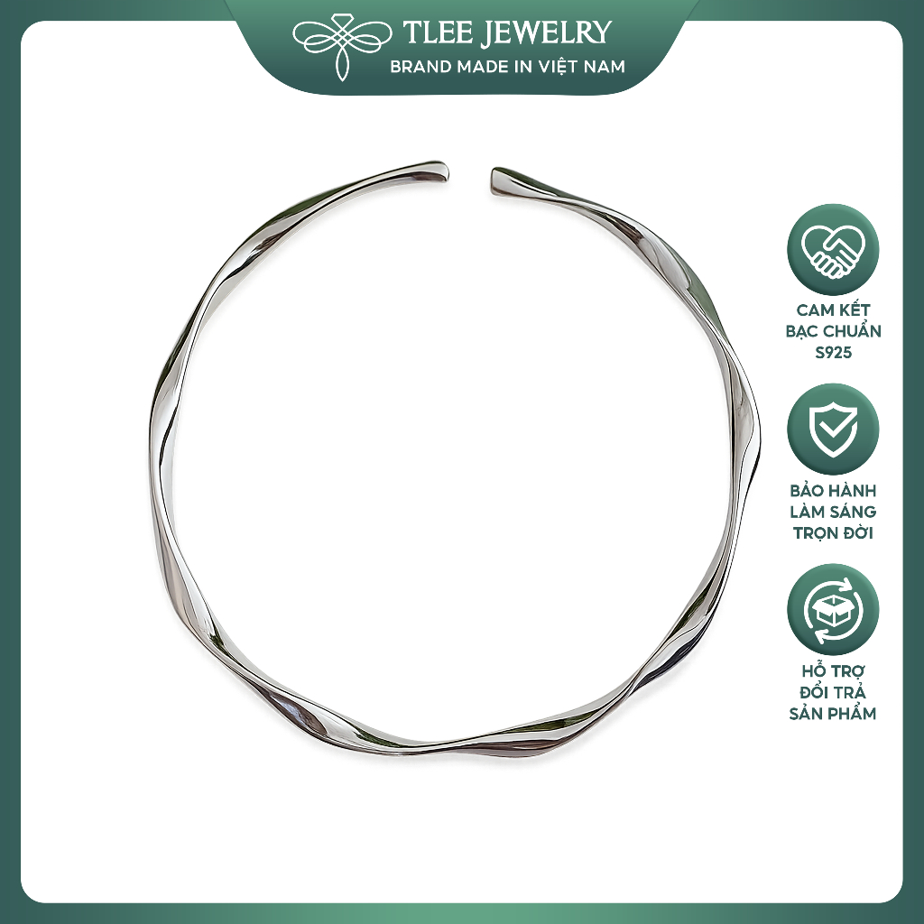  Vòng tay bạc nữ TLEE lắc tay kiềng xoắn trơn cá tính TLEE JEWELRY 