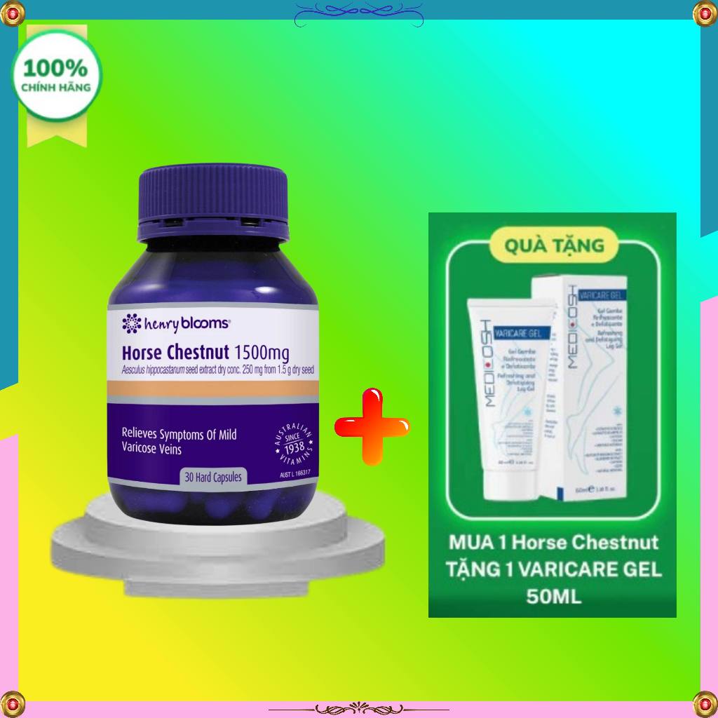TPBVSK hỗ trợ suy giãn tĩnh mạch Henry Blooms Horse Chestnut 1500mg 30 viên Date 2028