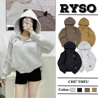 Áo Khoác Nỉ Boxy Dáng Lửng Chống Nắng Thêu R Chất Nỉ Bông Dày Dặn Nón To Form Rộng Bo Lưng Chun Co Giãn Thoải Mái RYSO