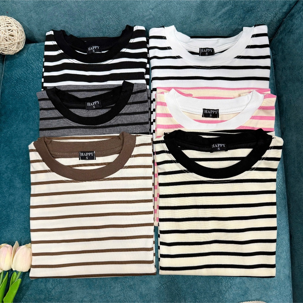 [DEAL MỞ BÁN] Áo Thun Sọc Ôm Nữ Chiết Eo Tôn Dáng Basic Cotton Mềm Mịn HAPPY BOUTIQUE | BigBuy360 - bigbuy360.vn