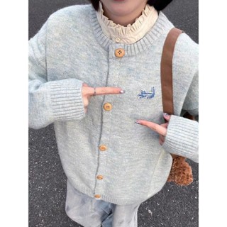   VIDEO THẬT  SẴN Áo khoác len cardigan màu xanh nhạt pastel nữ sinh hoạ tiết cá xấu cute dễ thương ulzzang cổ tròn 