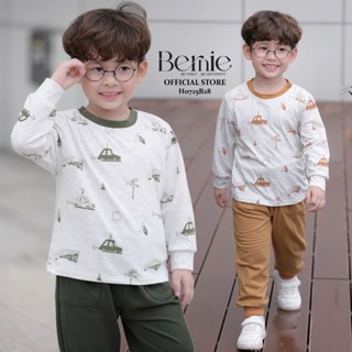 Bộ dài tay bé trai Bernie in tràn Ô tô đáng yêu - Bộ thu đông bé trai áo cotton quần da cá 9-26kg - H0725B28