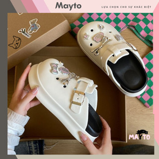 Dép nữ, dép sục Mayto đế cao 5cm kèm charm Mèo nơ bạc SR V2 kiểu sandal dễ thương năng động CS-199