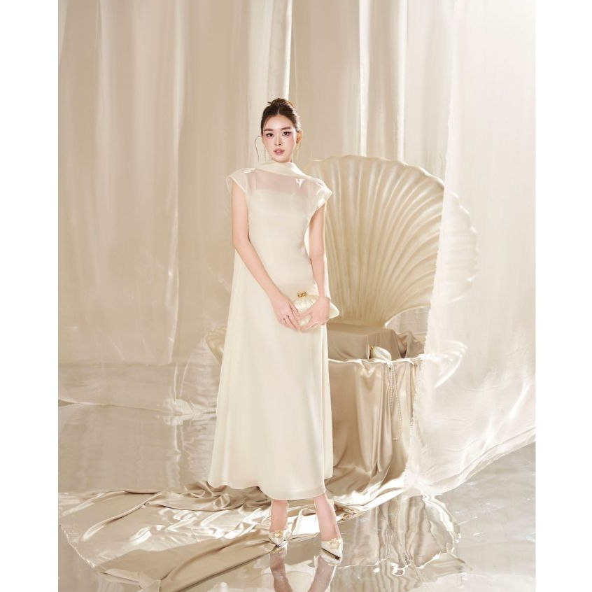 TIINSTORE x TƯỜNG SAN Váy đầm nữ cổ vạt dự tiệc sang chảnh thiết kế dáng dài tay liền VHS.2508.264 | BigBuy360 - bigbuy360.vn