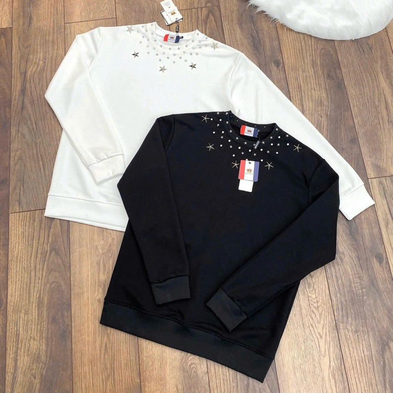 Áo sweater nỉ cua dài tay nam nữ Dolce Lever viền cổ đính logo sao quấn quanh