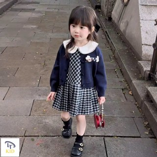 Quần áo trẻ em nữ, Váy cho bé gái, Set thu đông 2ct váy xuông chữ A kèm áo khoác len lông 9-28kg, Pam Kids