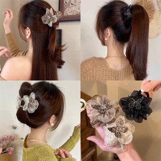  Kẹp tóc càng cua 8cm hoa voan đính đá hình bướm đính đá sang trọng phụ kiện cài tóc nữ đi tiệc dạo phố dễ phối đồ 