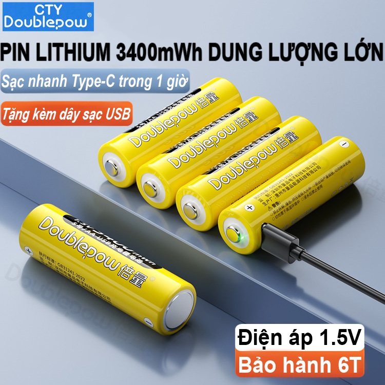 Pin sạc 1.5V AA/AAA chính hãng Doublepow dung lượng cao 3400mWh dung cho Micro,bàn chải điện, remote