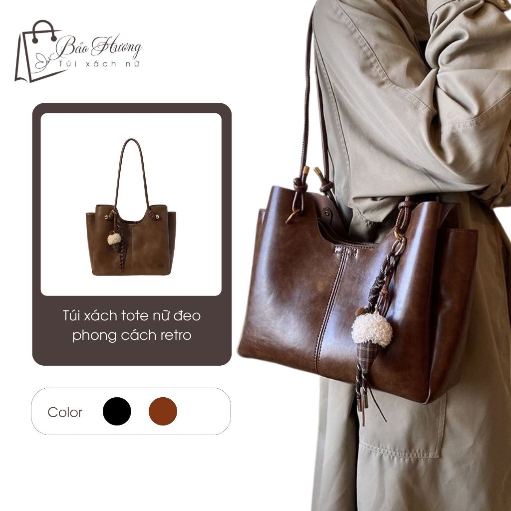 Túi xách tote nữ Chio'2nd da Pu công sở 3 ngăn kèm charm thanh lịch