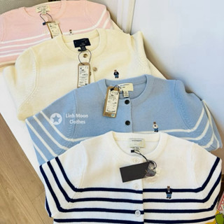 Áo len cardigan nữ dáng rộng thêu gấu sọc ngang dễ thương chất len dày mịn giữ ấm thu đông đủ 6 màu