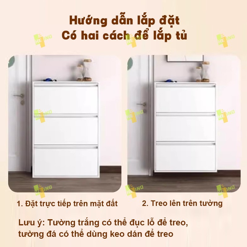 HENIO tủ giày siêu mỏng nắp gập bằng thép 2/3/4 tầng màu trắng xám tiết kiệm diện tích hành lang | BigBuy360 - bigbuy360.vn