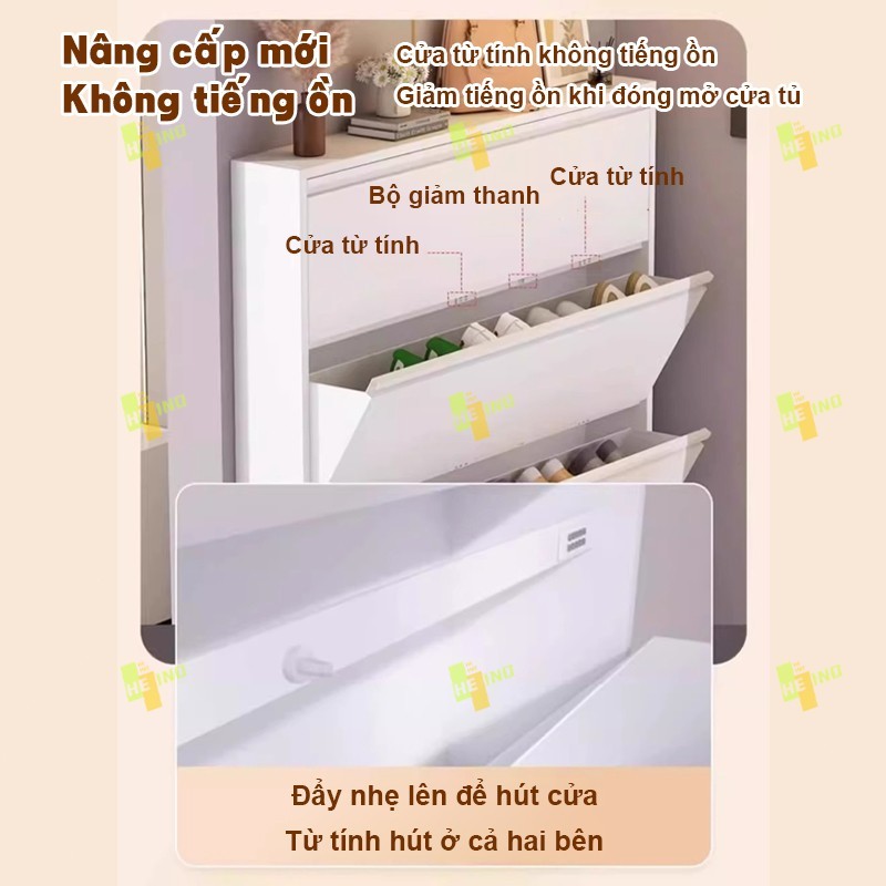 HENIO tủ giày siêu mỏng nắp gập bằng thép 2/3/4 tầng màu trắng xám tiết kiệm diện tích hành lang | BigBuy360 - bigbuy360.vn