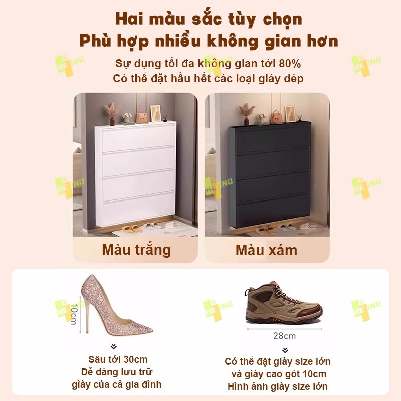 HENIO tủ giày siêu mỏng nắp gập bằng thép 2/3/4 tầng màu trắng xám tiết kiệm diện tích hành lang | BigBuy360 - bigbuy360.vn