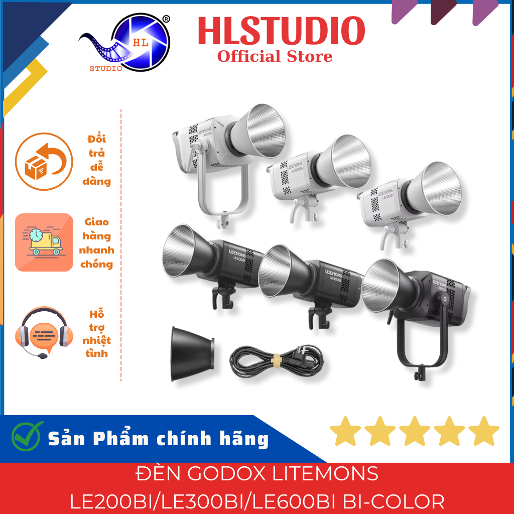 Đèn Godox Litemons LE200Bi/LE300Bi/LE600Bi Bi-Color 220/320/620W CRI98 2800–6500K HL Studio