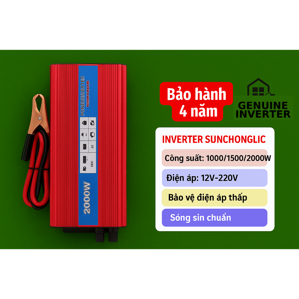 Bộ kích điện sin chuẩn 1200w, 1500w, 2000w 12V sang 220V - Inverter năng lượng mặt trời