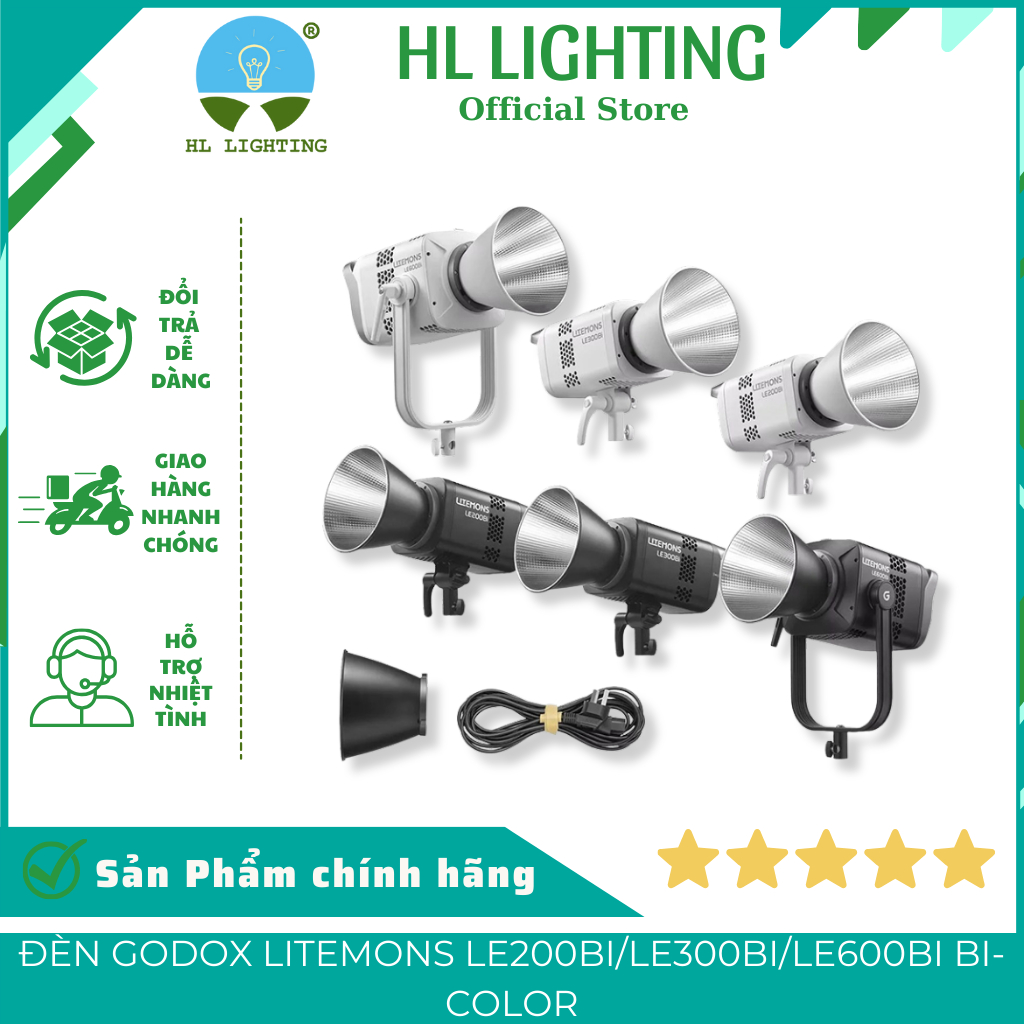 Đèn Godox Litemons LE200Bi/LE300Bi/LE600Bi Bi-Color 220/320/620W CRI98 2800–6500K HL Lighting