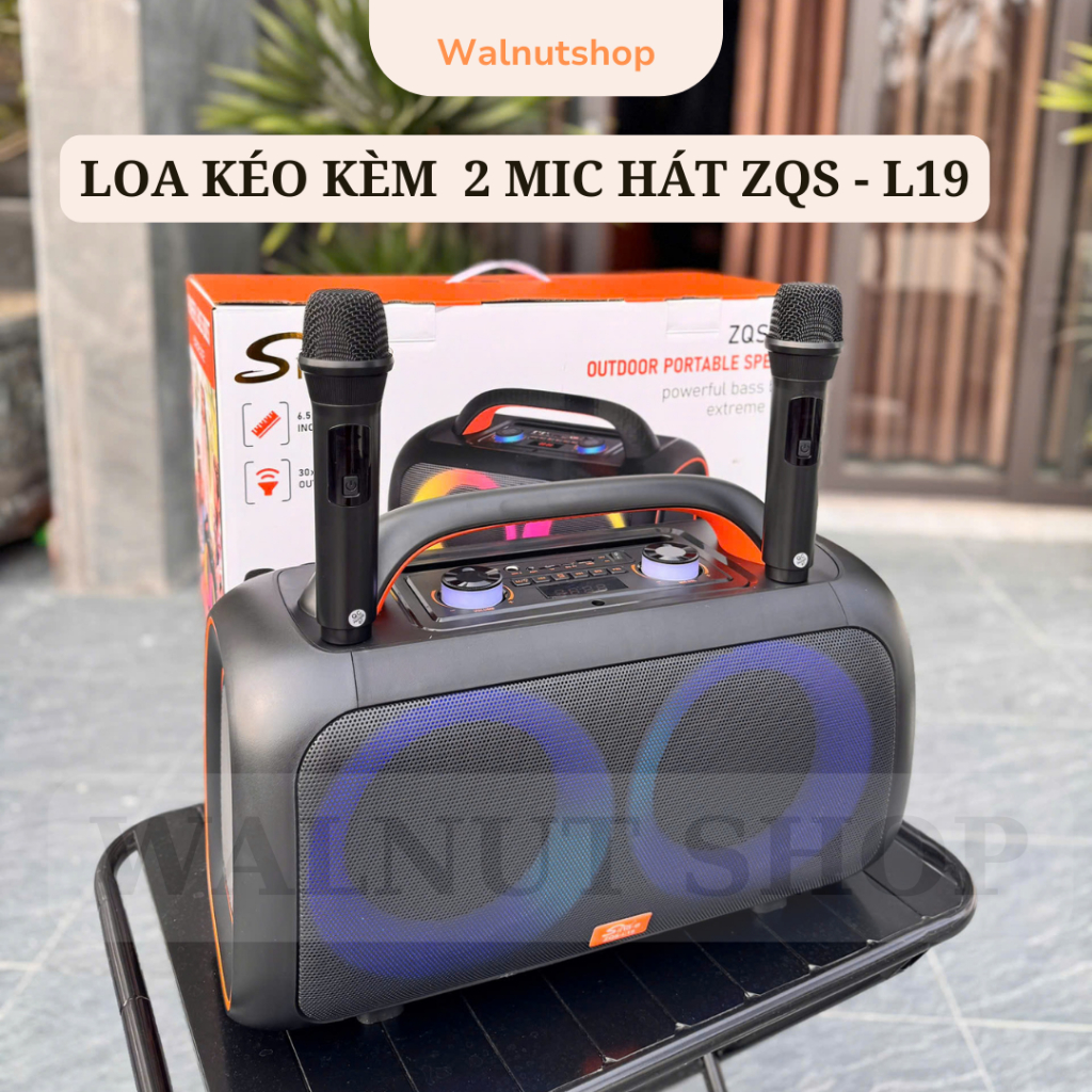 Loa Karaoke Xách Tay Bluetooth ZQS-L19 Công Suất Lớn – Kèm 2 Micro Không Dây