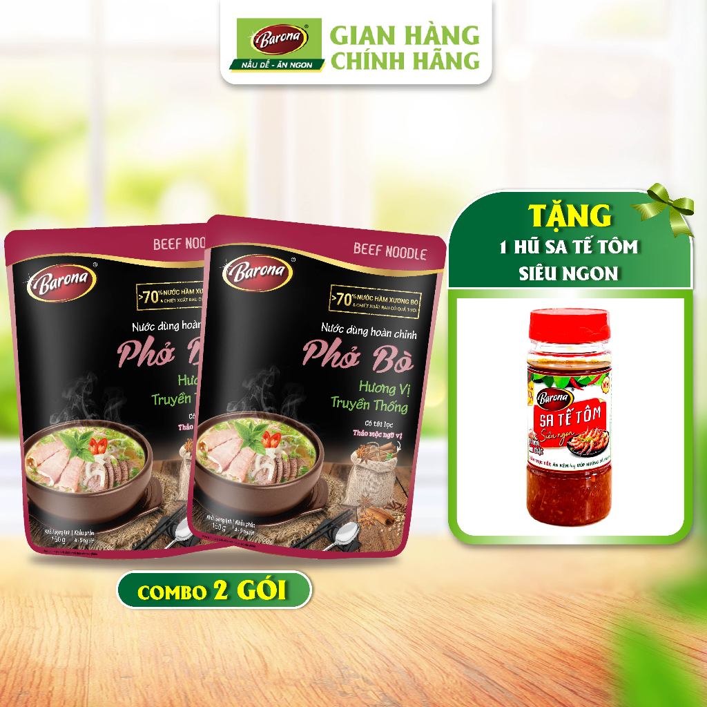 Set 2 Gói Nước dùng Phở Bò Barona 150g [Tặng 1 hũ Sate Tôm Siêu Ngon 100g]