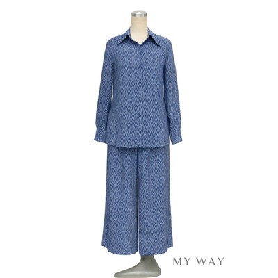 Set Sơ Mi Suông Quần Ống Rộng Nữ Cao Cấp MY WAY Họa Tiết Thời Thượng 1MAB03779 1MQB02778 HT0