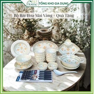  Bộ Bát Hoa Mai Vàng Kèm Quà Tặng 10 Đôi Đũa + 1 Môi Canh Sứ 