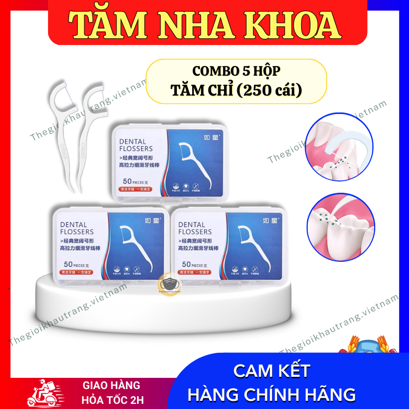 Tăm chỉ nha khoa oral hộp 50 cây hàng chuẩn dịu êm, Tăm nha khoa vệ sinh kẽ răng chân nướu chuyên dụng cao cấp