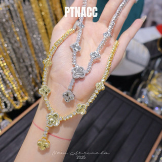 PTNACC Dây chuyền full đá paguet mặt cỏ 4 lá lazer sáng đẹp đi tiệc