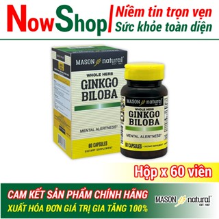 Ginkgo Biloba 125mg Mason Natural Hộp 60 viên giúp hoạt huyết dưỡng não giảm đau đầu chóng mặt