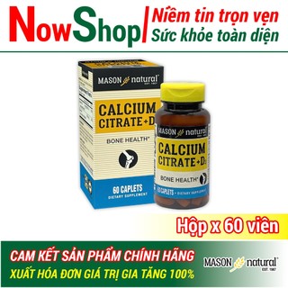  Calcium Citrate + D3 Mason Natural Hộp 60 viên canxi hữu cơ tăng chiều cao chắc xương không sỏi thận 