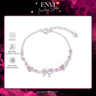  Lắc tay bạc nữ ENVI thiết kế nơ đính đá hồng ngọt ngào phong cách dịu dàng đáng yêu ENVI L8026 