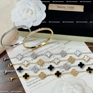  Set 2 món vòng tay titan không han gỉ lắc tay cỏ bốn lá thời trang 