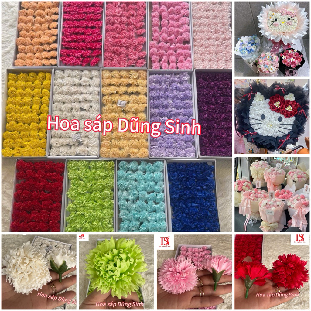 [ H326 ] ( Hộp 50 bông ) Hoa cẩm chướng sáp, hộp hoa cẩm chướng sáp thơm cao cấp, hoa phăng sáp