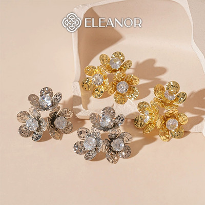 Bông tai nữ chuôi bạc 925 Eleanor Accessories hình hoa đính đá phụ kiện trang sức khuyên tai 10457