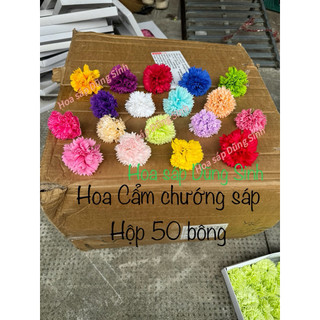 [ H326 ] ( Hộp 50 bông ) Hoa cẩm chướng sáp, hộp hoa cẩm chướng sáp thơm cao cấp, hoa phăng sáp