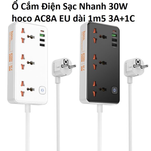 Ổ Cắm Điện Sạc Nhanh 30W hoco AC8A EU dài 1m5 và Ổ Cắm Điện Tự Ngắt CYX 735 (5 Ổ Cắm 3 USB). LMS