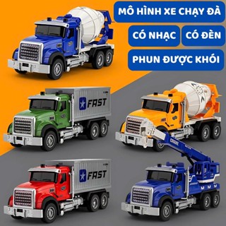  Mô hình xe container cứu hoả xe bồn xe rác nhiều mẫu chạy đà có đèn và nhạc phun sương cho bé 