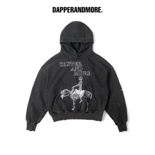  Áo Hoodie Wash DAPPERANDMORE Skeleton Horse Washed Form Boxy Mài Sờn 450GSM - Black 