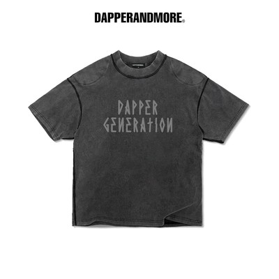 Áo Thun Wash DAPPERANDMORE "DAPPER GENERATION PADDED T-SHIRT" Form Oversize Độn Vai 100% Cotton 300GSM - Đen Wash