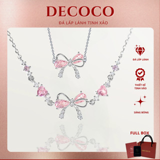 Set vòng cổ và vòng tay đính đá hồng tim & nơ BABI DECOCO ( kèm túi giấy + hộp + thiệp)