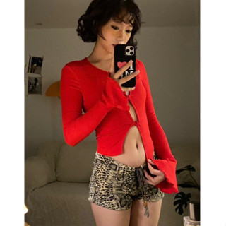 A12 - Quần short kaki màu da beo vàng cột dây cạp thấp lưng trễ cá tính trendy mới đùi jean ngắn ôm dáng old y2k nữ tính