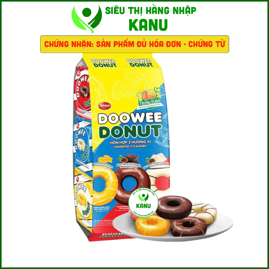 Bánh donut mix vị socola, phô mai & trái cây Doowee 348g