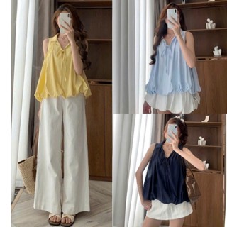 Áo sơ mi nữ A.761, Áo bí 2 lớp sát nách cổ đức buộc nơ dáng bồng basic, dễ phối đồ Kenco clothing Sài Gòn M4007