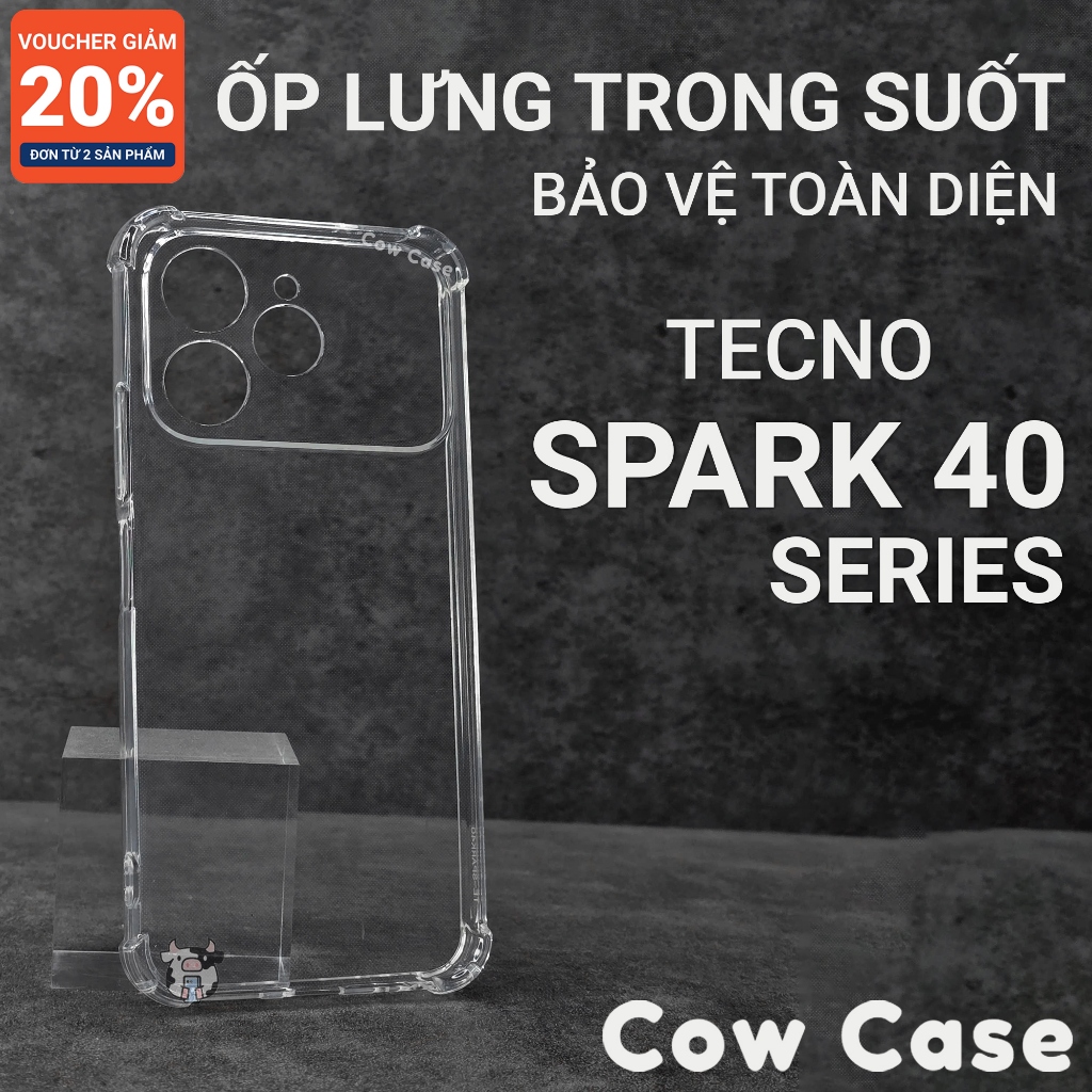 Ốp lưng Tecno Spark 40, 40C, 40 Pro Plus Cow case trơn trong suốt | Ốp điện thoại Techno dẻo bảo vệ 
